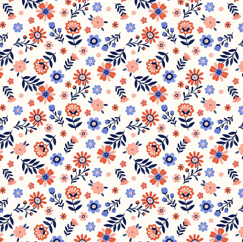 Cotone Americano Folky Chicken Ivory Folky Floral