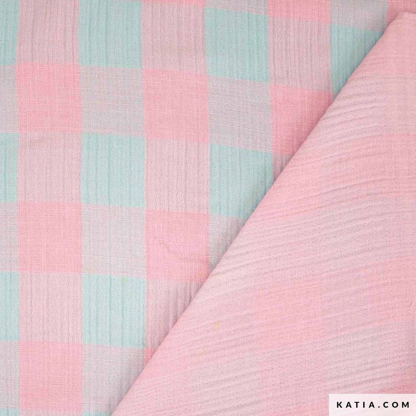 Promo Scampolo Mussola Summer Vichy Pink & Aqua 130 x 140 cm