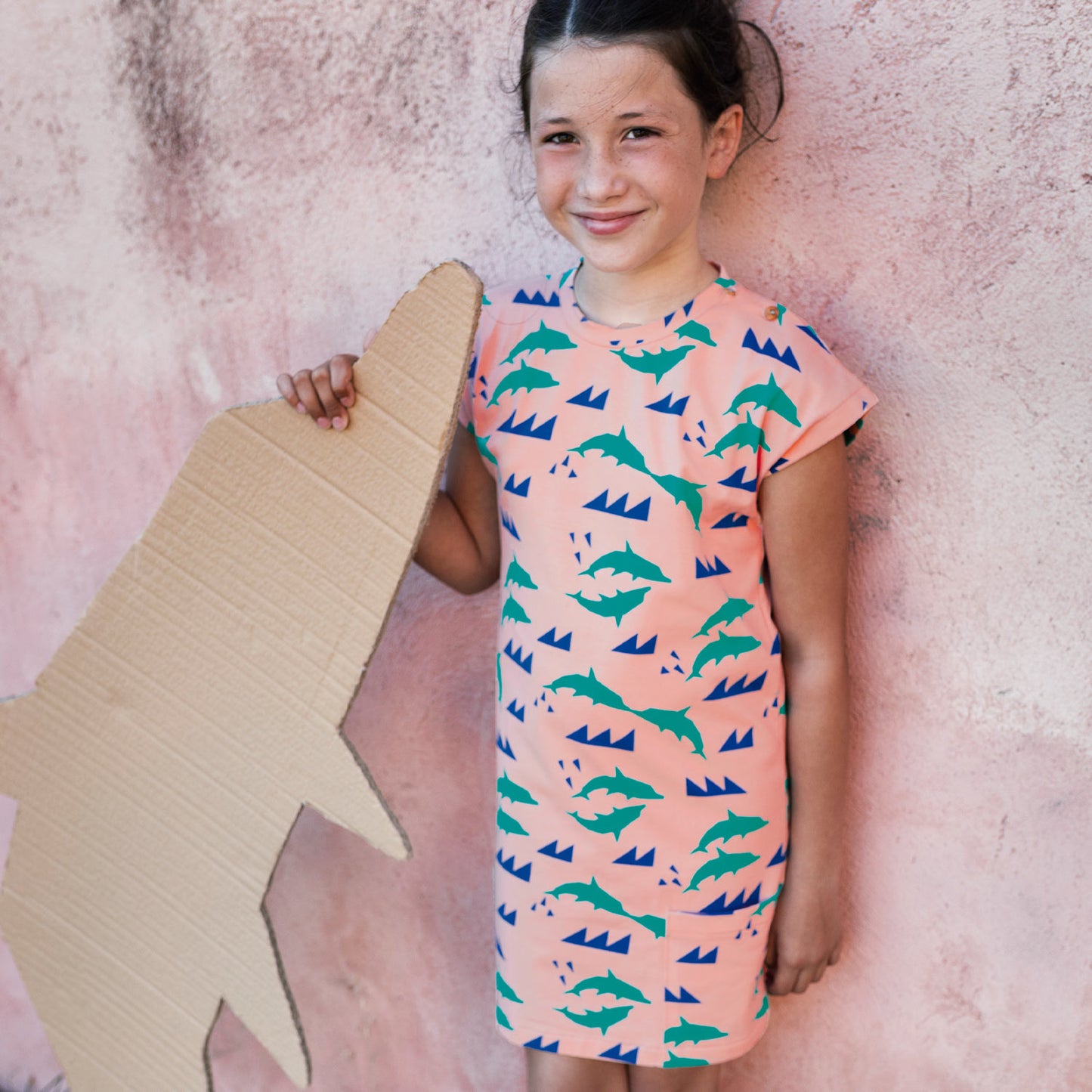 Promo Scampolo Jersey Dolphins Pink 150 x 150 cm