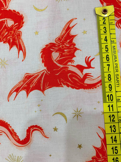 Cotone Americano Fireglow Dark Ruby Etched Dragons Metallic - Draghi Volanti Rossi