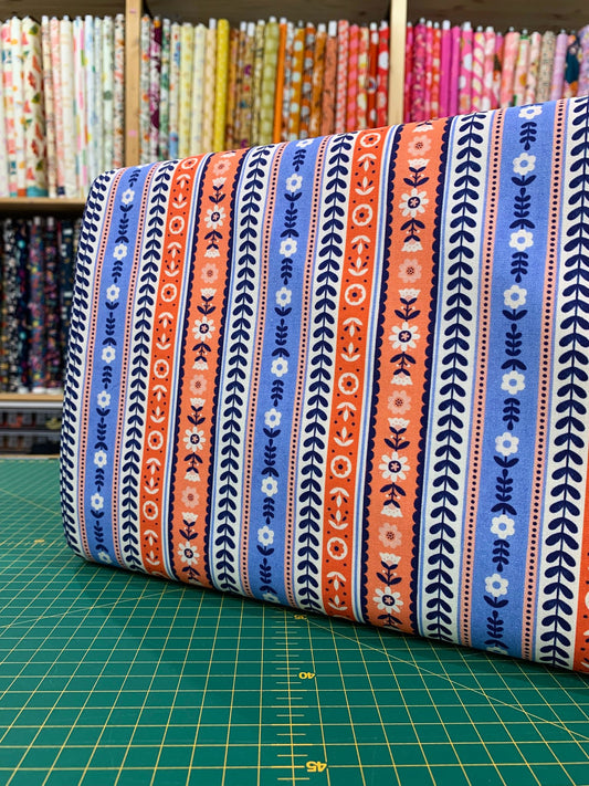 cotone-americano-windham-fabrics-folky-chicken-cobalt-ribbon-stripe-righe-nordiche
