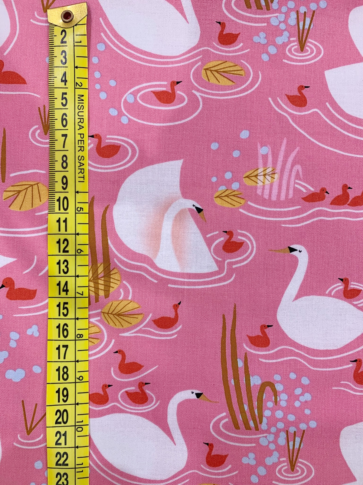 Cotone Americano Love Letter Pink Swans - Cigni Nello Stagno