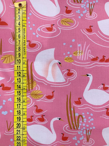 Cotone Americano Love Letter Pink Swans - Cigni Nello Stagno
