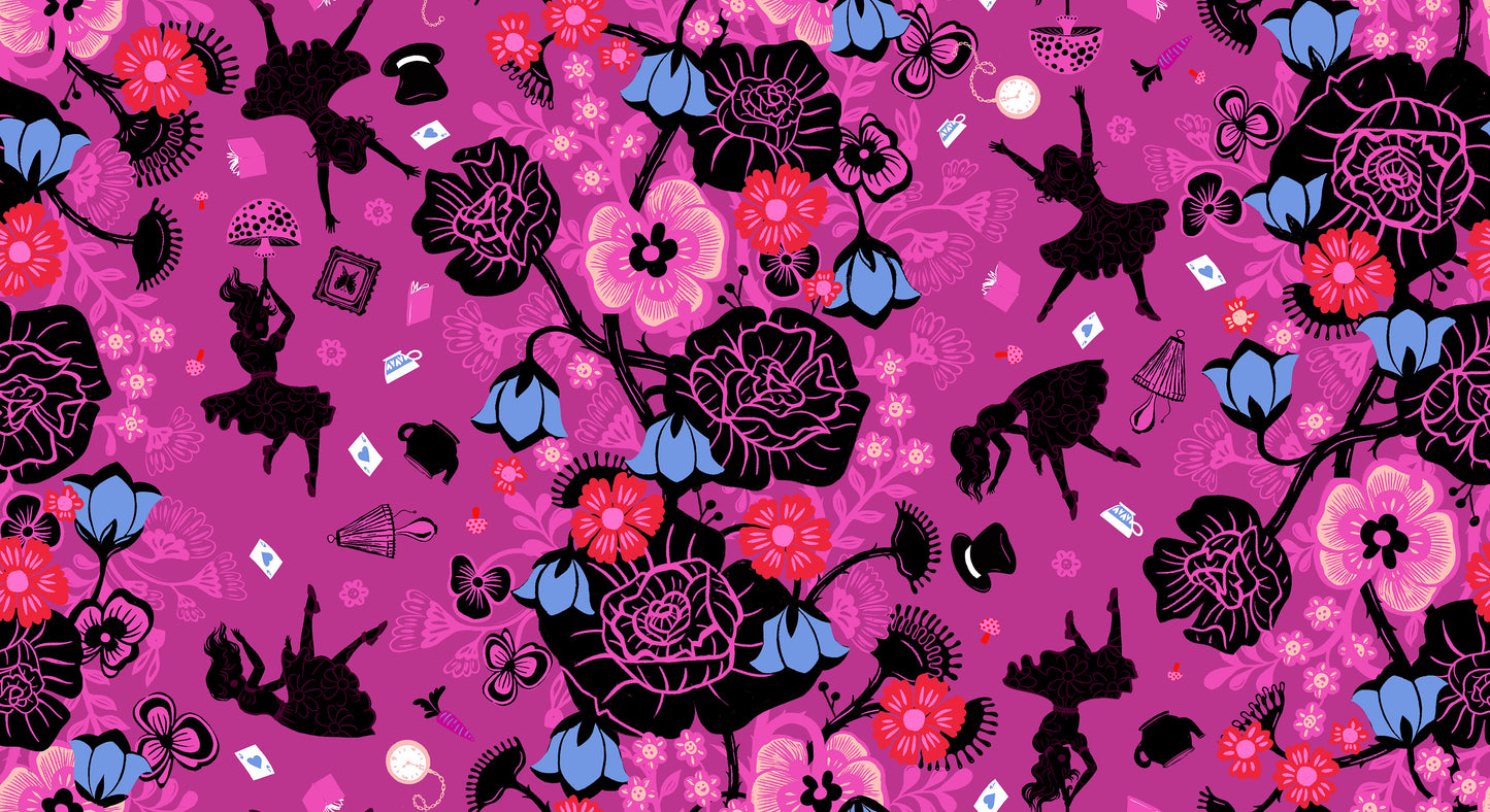 Cotone Americano Hello Alice Rabbit Hole Damask Floral Berry