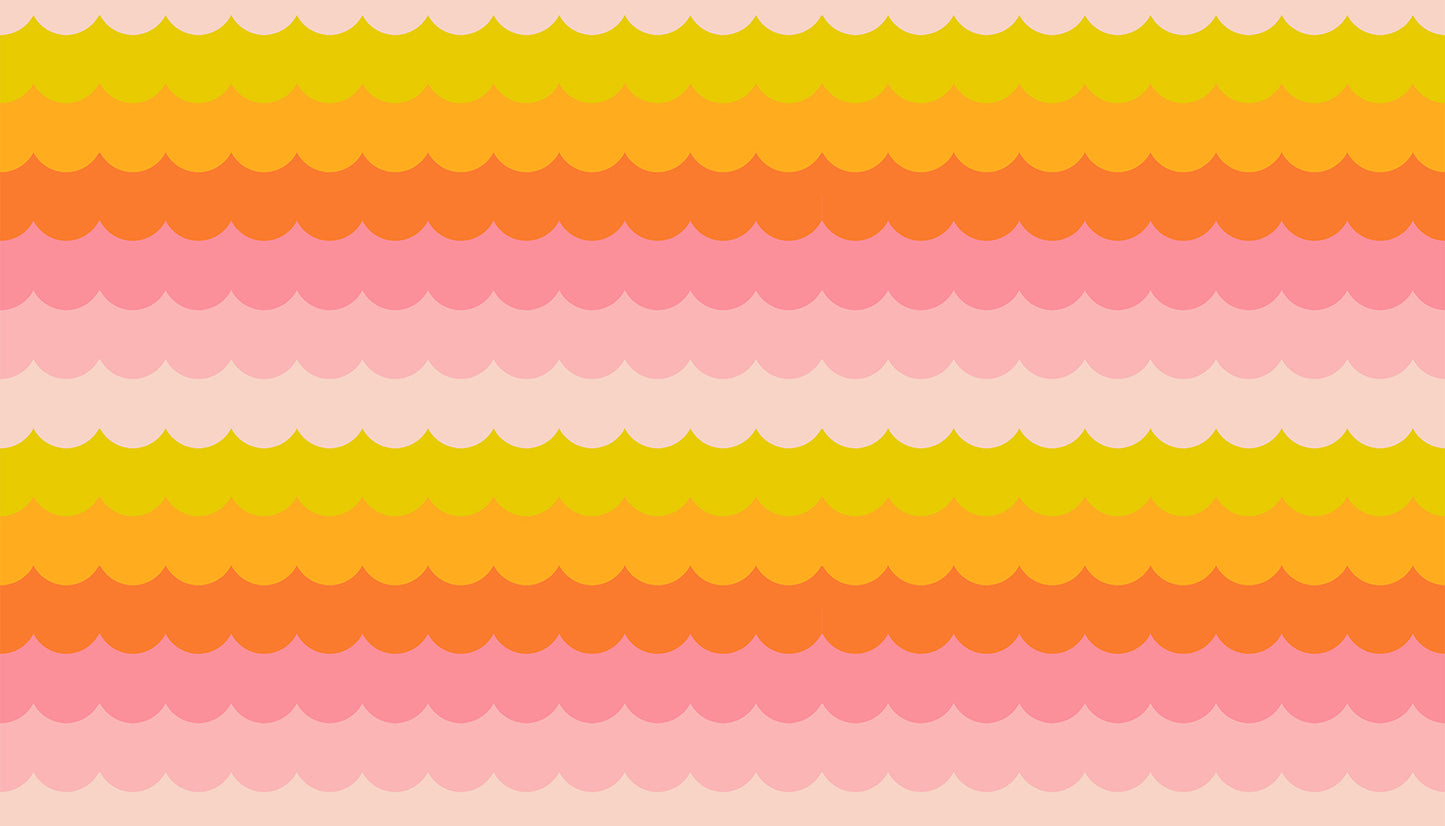 Cotone Americano Poolside Too Balmy Yellow Umbrella Scallops Retro