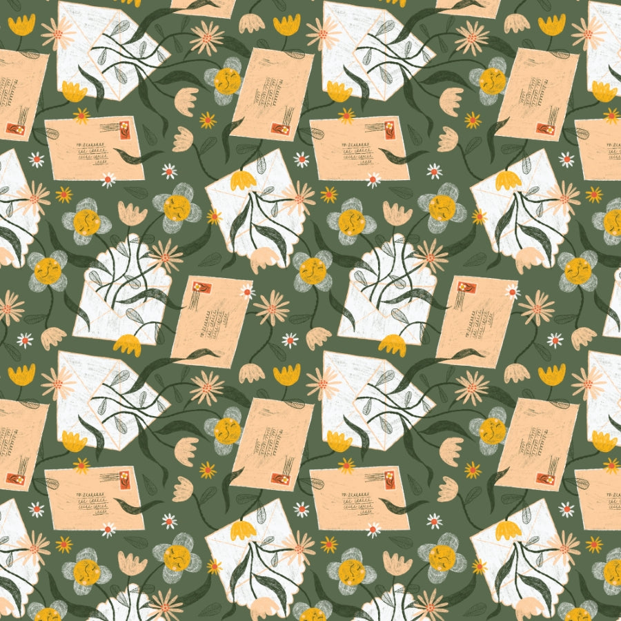 Cotone Americano Snail Mail Love Letters Green