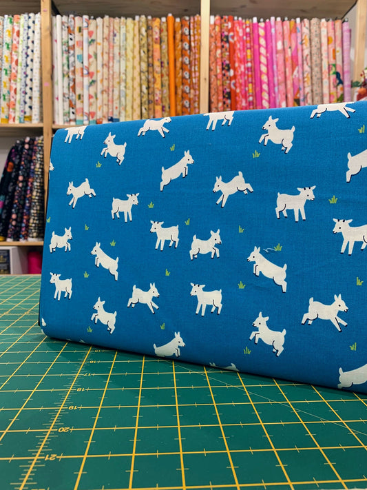 Cotone Americano Animal Animal Vintage Blue Baby Goats