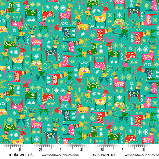 cotone-americano-makower-fabrics-christmas-brights-teal-rudolph