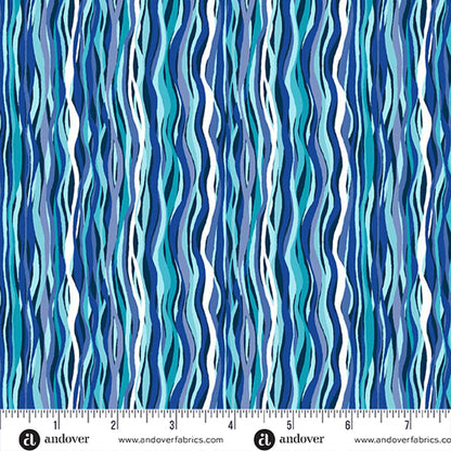 Cotone Americano Deep Blue Sea Waves Stripes