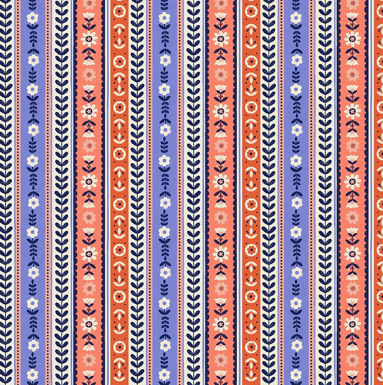 Cotone Americano Folky Chicken Cobalt Ribbon Stripe