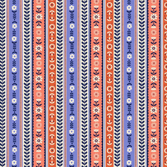 Cotone Americano Folky Chicken Cobalt Ribbon Stripe