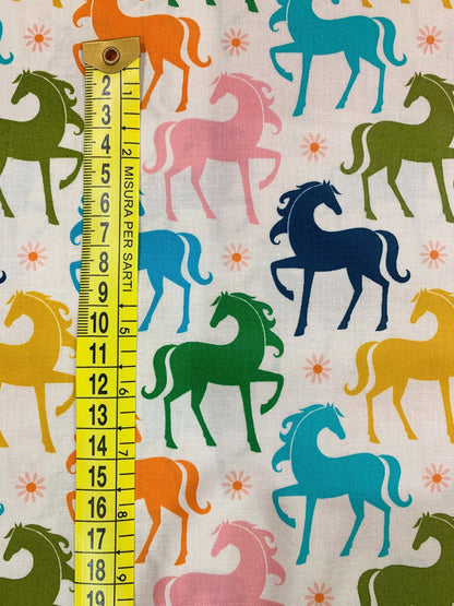 Cotone Americano Carousel Natural Fancy Horses - Cavalli Multicolor