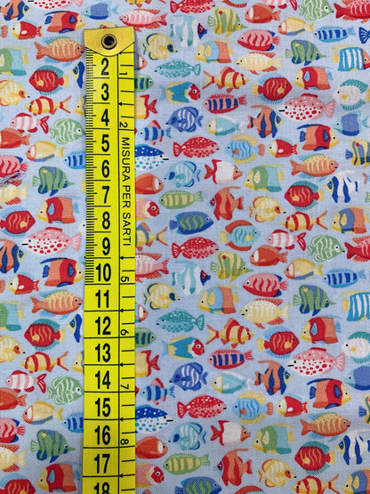 Cotone Americano Deep Blue Sea Fishes - Piccoli Pesci Colorati