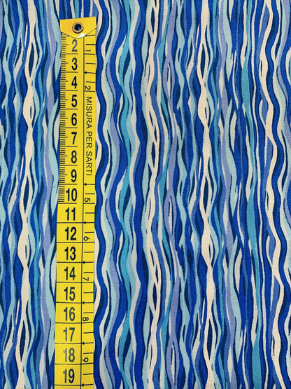 Cotone Americano Deep Blue Sea Waves Stripes - Pattern Onde Marine