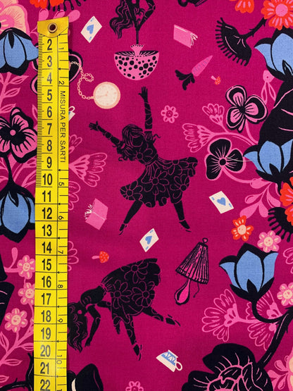 Cotone Americano Hello Alice Rabbit Hole Damask Floral Berry - Tana Del Bianconiglio Ciclamino