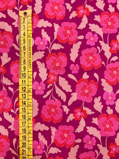 Cotone Americano Hello Alice Violets Florals Berry - Violette Alice Nel Paese Delle Meraviglie