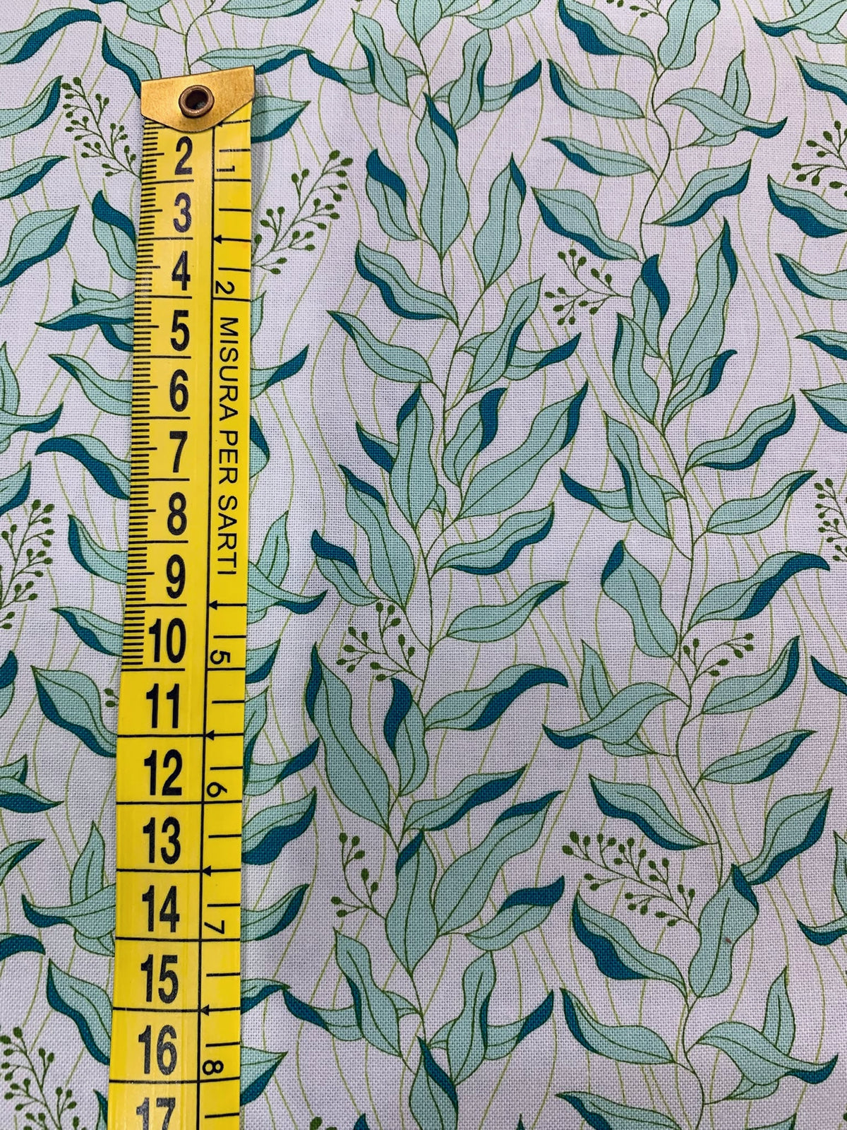 Cotone Americano Legendary Love Aqua Willow Leaf Vine - Rami di Foglie Acqua
