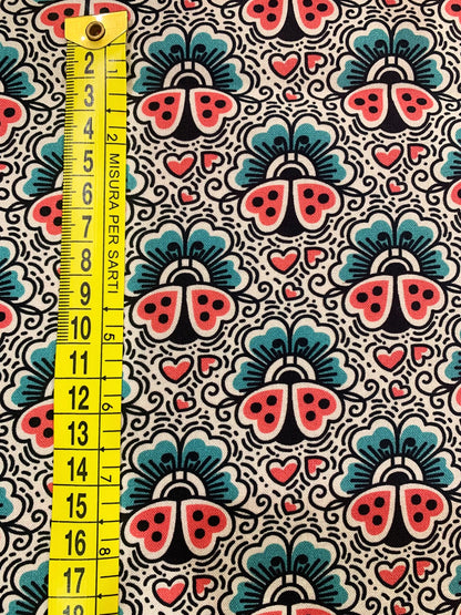 Cotone Americano Love Ink Tattoo Ladybugs - Coccinelle Old School