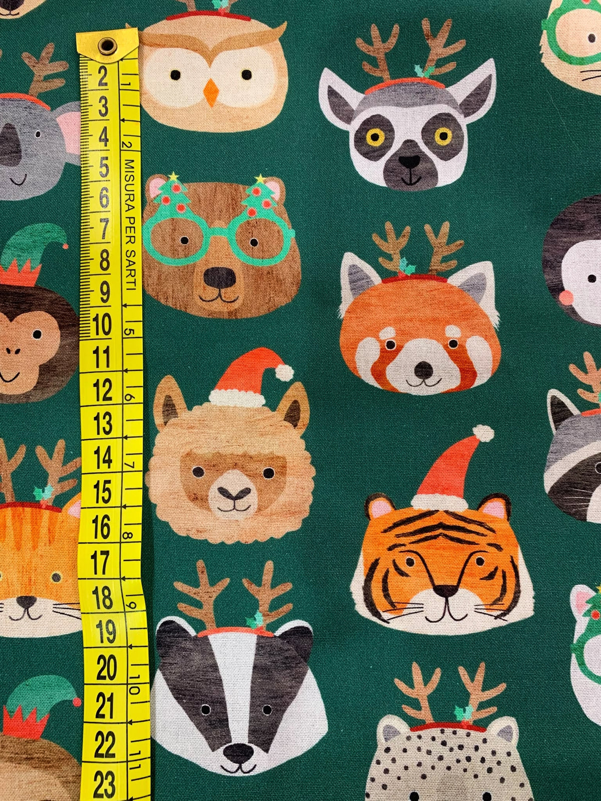 Cotone Americano Merry Menagerie Green - Musetti Animali Natalizi Verde Bosco