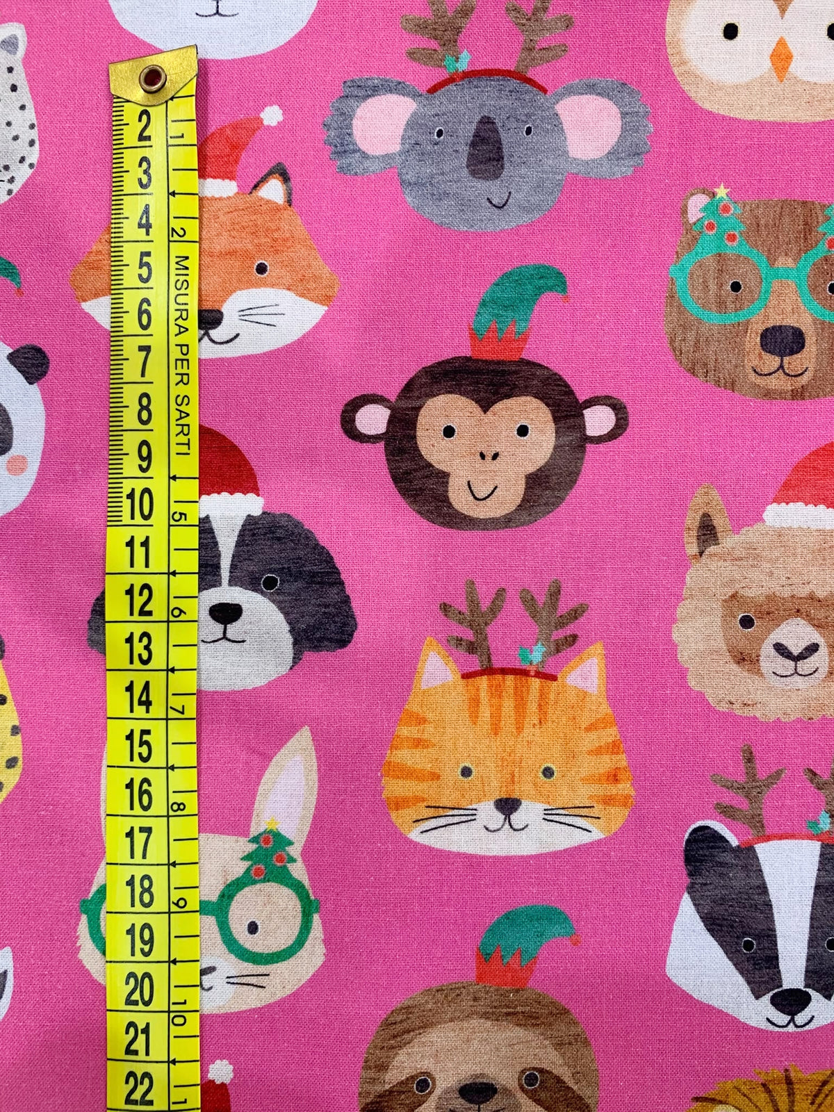 Cotone Americano Merry Menagerie Pink - Musetti Animali Natalizi Rosa