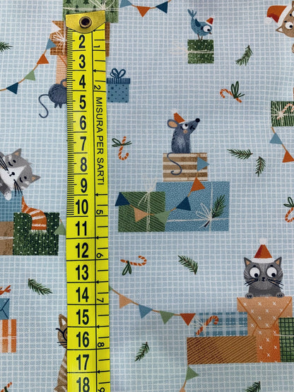 Cotone Americano Purrfect Christmas Cats & Birds - Gatti e Pacchetti Regalo