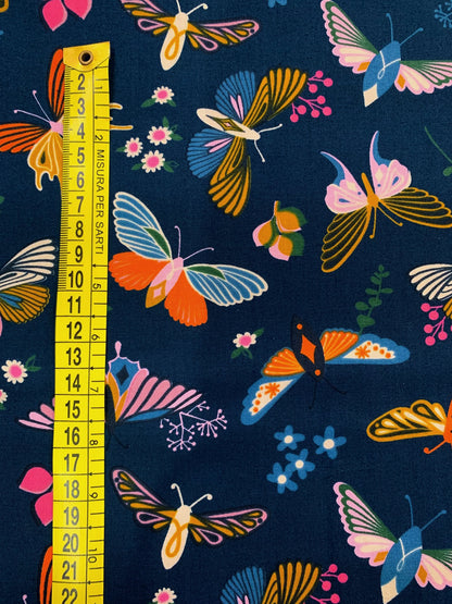Cotone Americano Stay Gold Butterfly - Farfalle Blu Navy