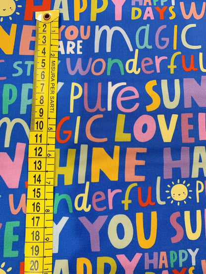 Cotone Americano Whatever The Weather Cloud Blue Words - Parole Colorate