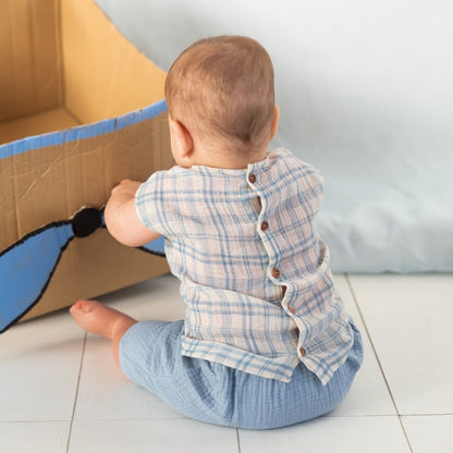 Promo Scampolo Mussola Tartan Blue 150 x 130 cm