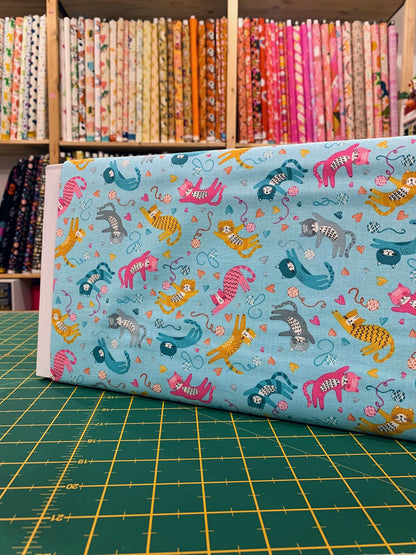 Cotone Americano Playful Cats Aqua