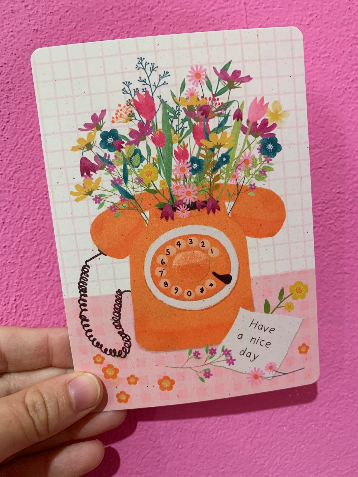 Cartolina Telefono Con Fiori