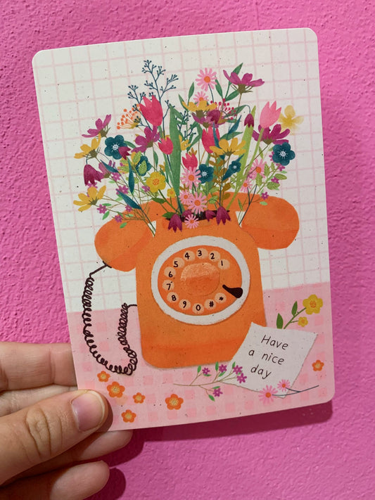 Cartolina Telefono Con Fiori