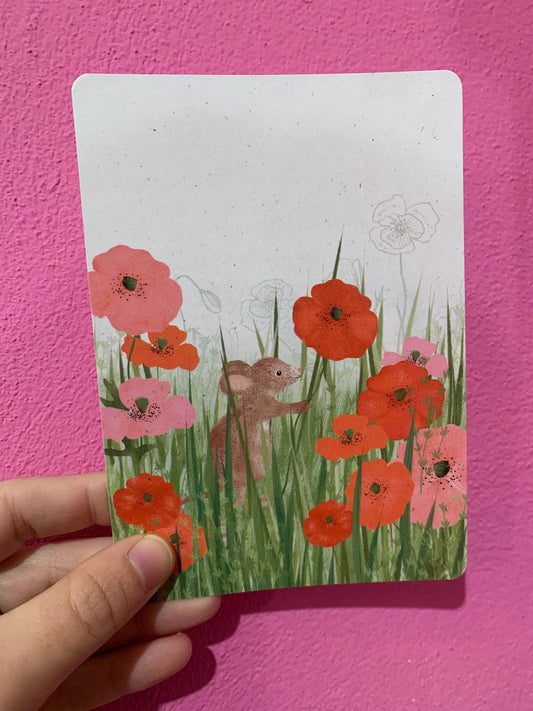 Cartolina Topino Con Papaveri